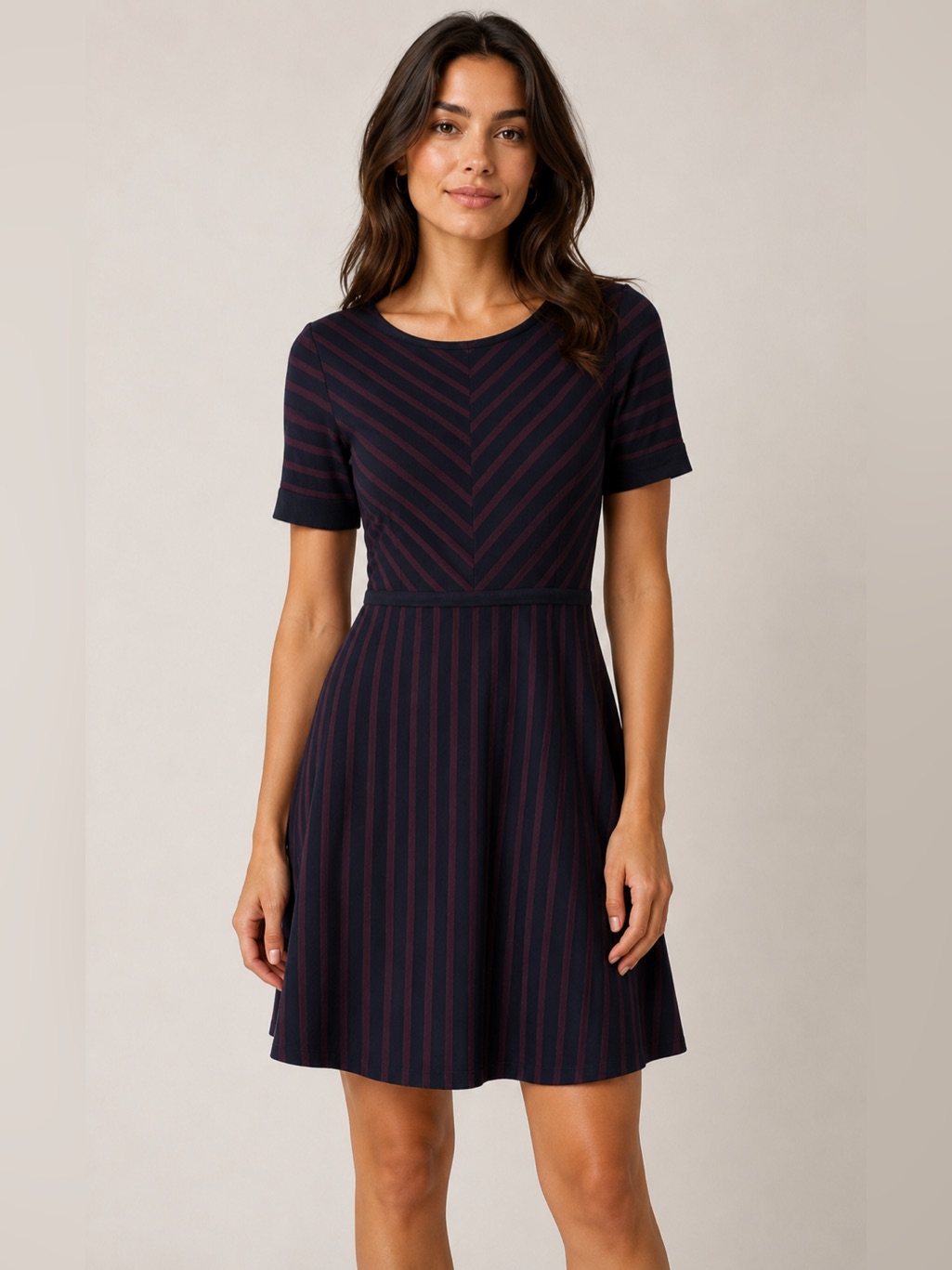 Boden Amelia Striped Fit & Flare Skater Wool Blend Knit Sweater Dress Navy Sz 8p